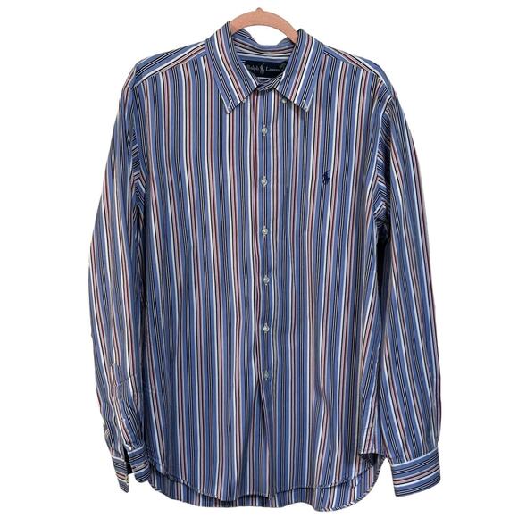 Ralph Lauren Classic Fit Oxford Men's Long Sleeve Button Up Shirt XL Striped - Picture 1 of 7
